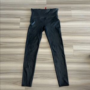 SPANX Black Faux Leather Leggings Size Large